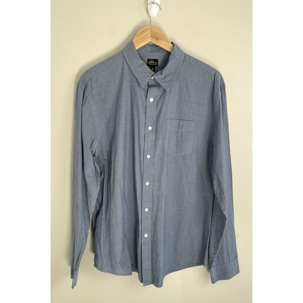 L.L. Bean Cursive Label Men’s Button Up‎ Shirt Blue Sz L Classic Preppy Casual